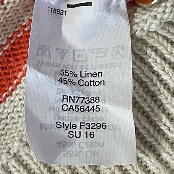 J Crew Factory Orange Tan Striped Sweater Gold Button Accents, size Medium - Picture 6 of 7